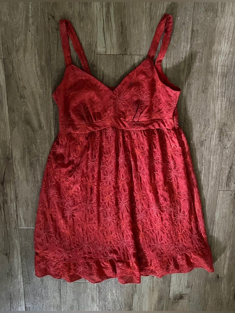 🇨🇦Burnt Orange Floral Embroidered Knee-Length Dress Ruffle Hem Romantic Festival - Picture 4 of 12